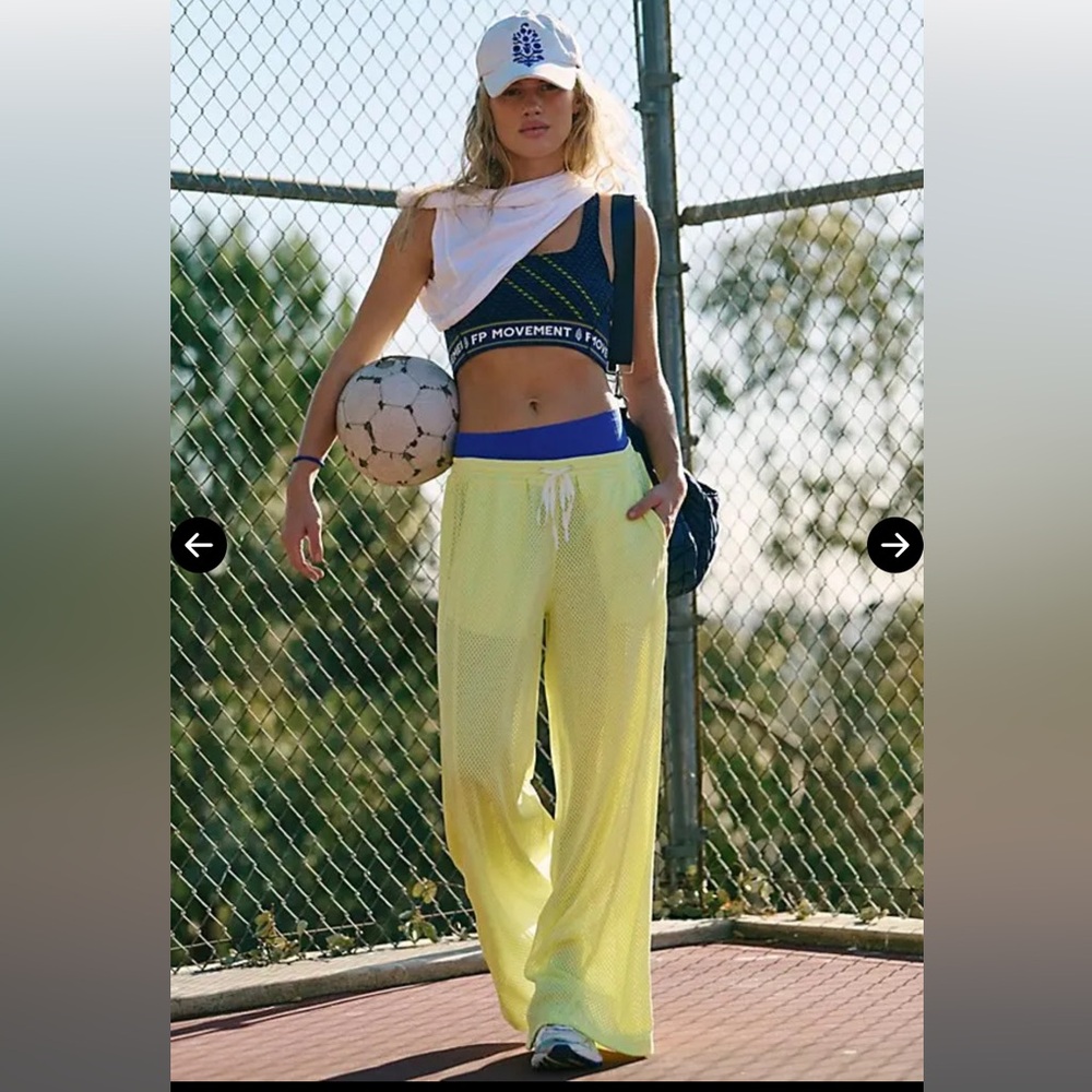 FREE PEOPLE Overtime Wide Leg Mesh Pants in Dour Citrus NWOT - Picture 7 of 11